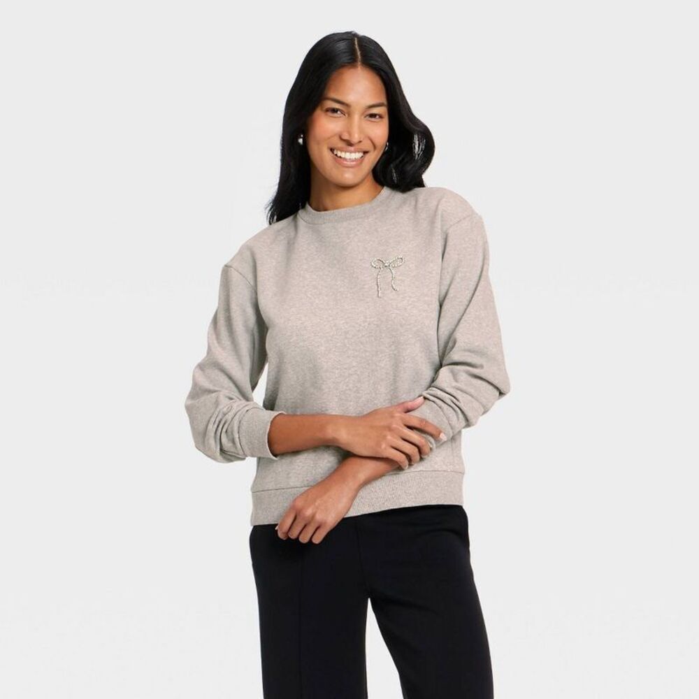 Women's Embellished Sweatshirt - A New Day Heather Gray XS